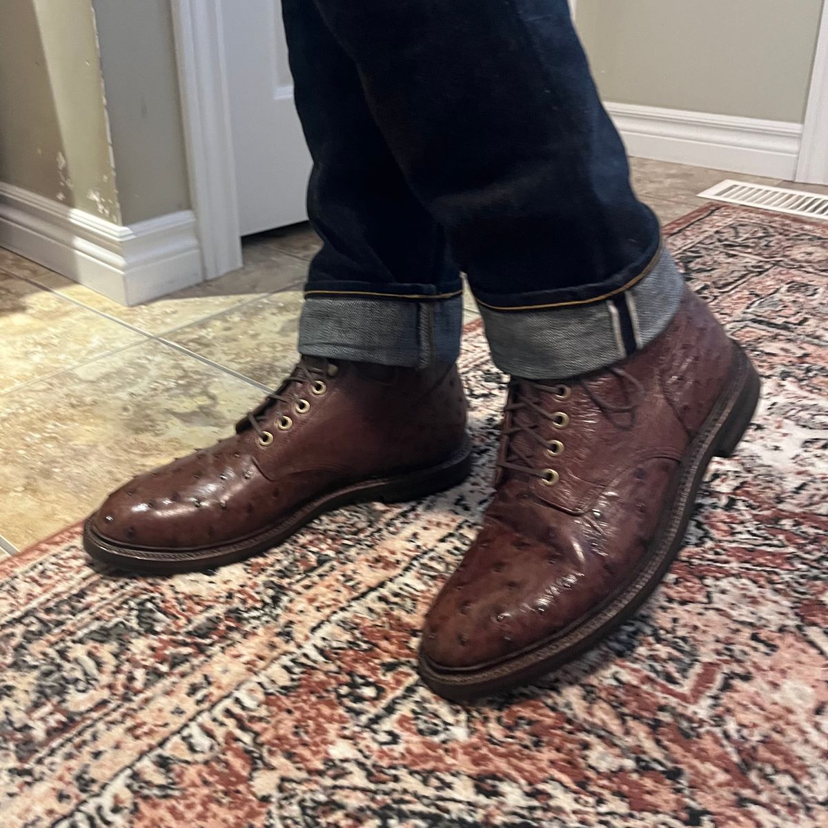 Photo by m4sonrj on March 28, 2025 of the Grant Stone Diesel Boot in Kango Tobacco Ostrich.
