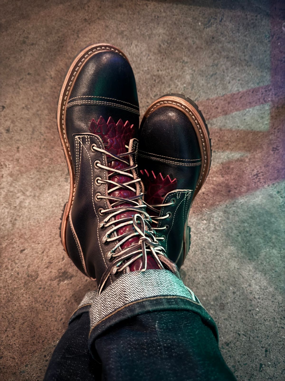 Photo by TheFadeLog on September 19, 2025 of the Truman Upland Boot in Horween Black Waxed Flesh.