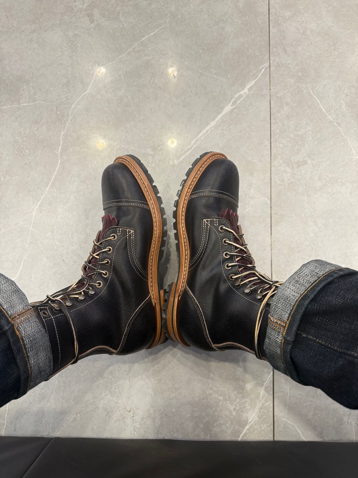 Photo by TheFadeLog on September 19, 2025 of the Truman Upland Boot in Horween Black Waxed Flesh.