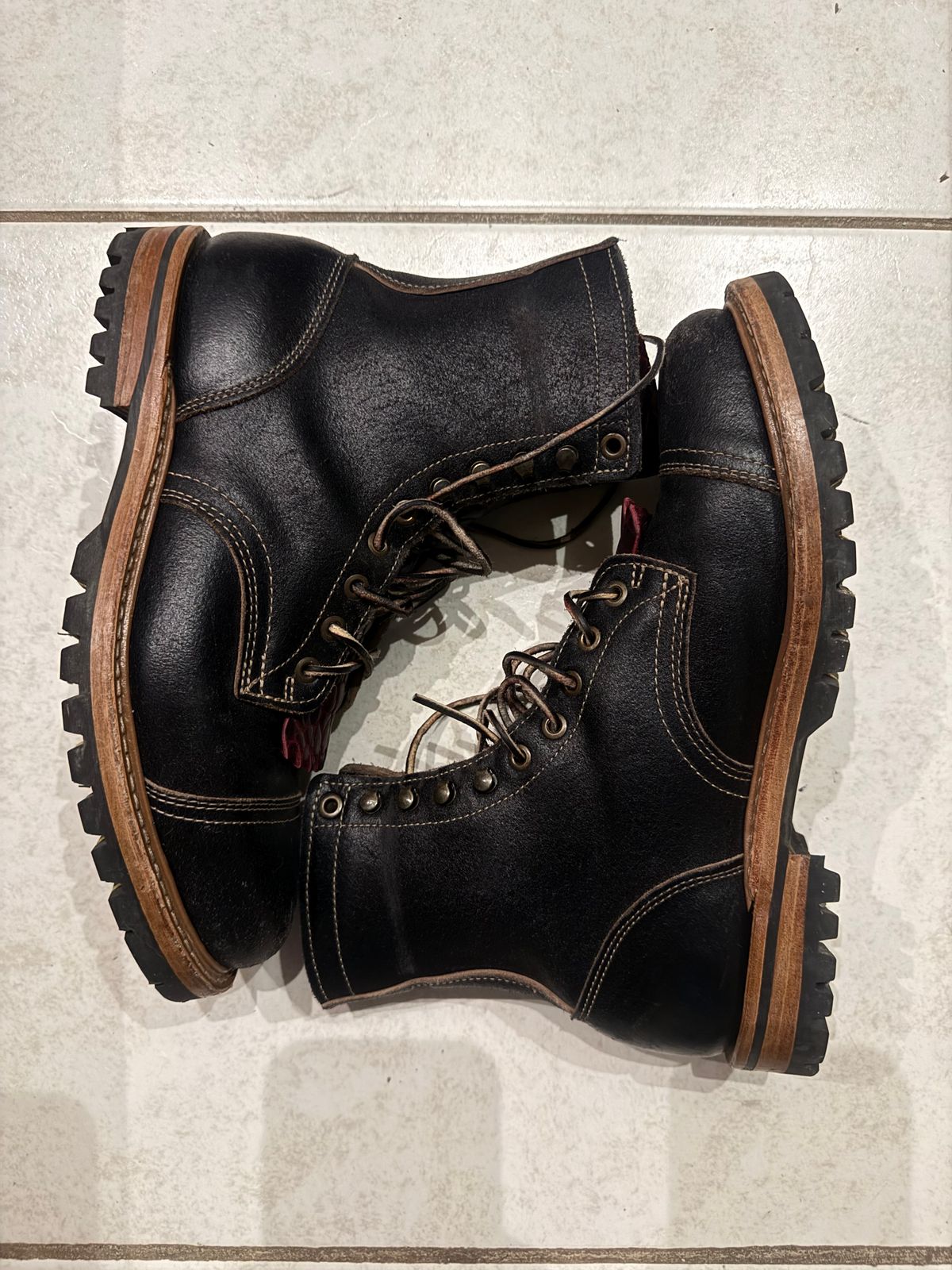 Photo by TheFadeLog on October 5, 2025 of the Truman Upland Boot in Horween Black Waxed Flesh.