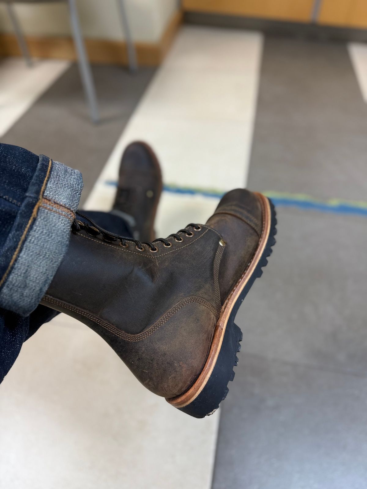 Photo by TheFadeLog on September 9, 2025 of the Craft & Glory Combat 8” in Vintage Brown.