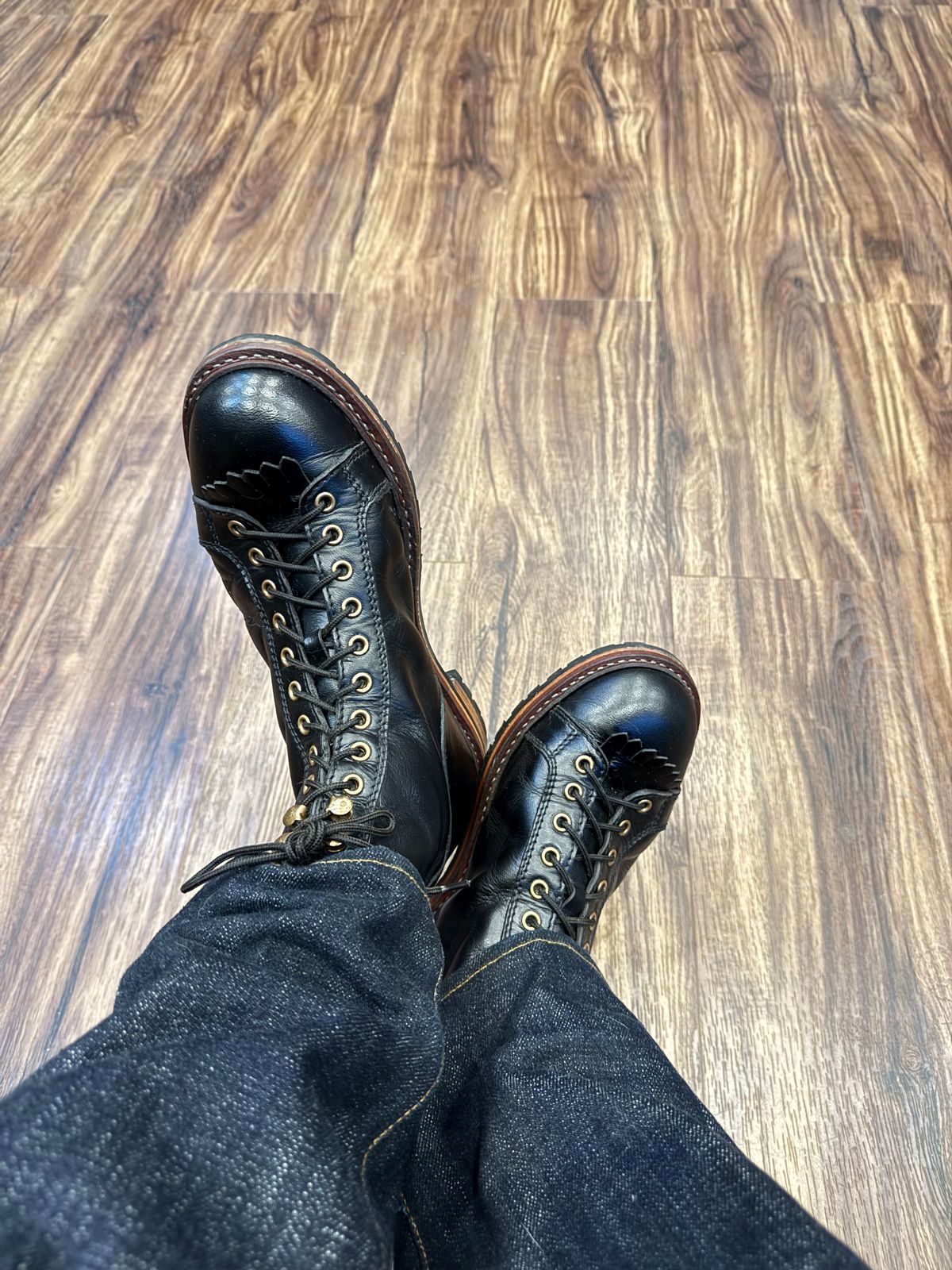 Photo by TheFadeLog on August 20, 2025 of the Craft & Glory Craft & Glory Explorer Monkey Boots 6” in Full Grain Waxed Water Buffalo.