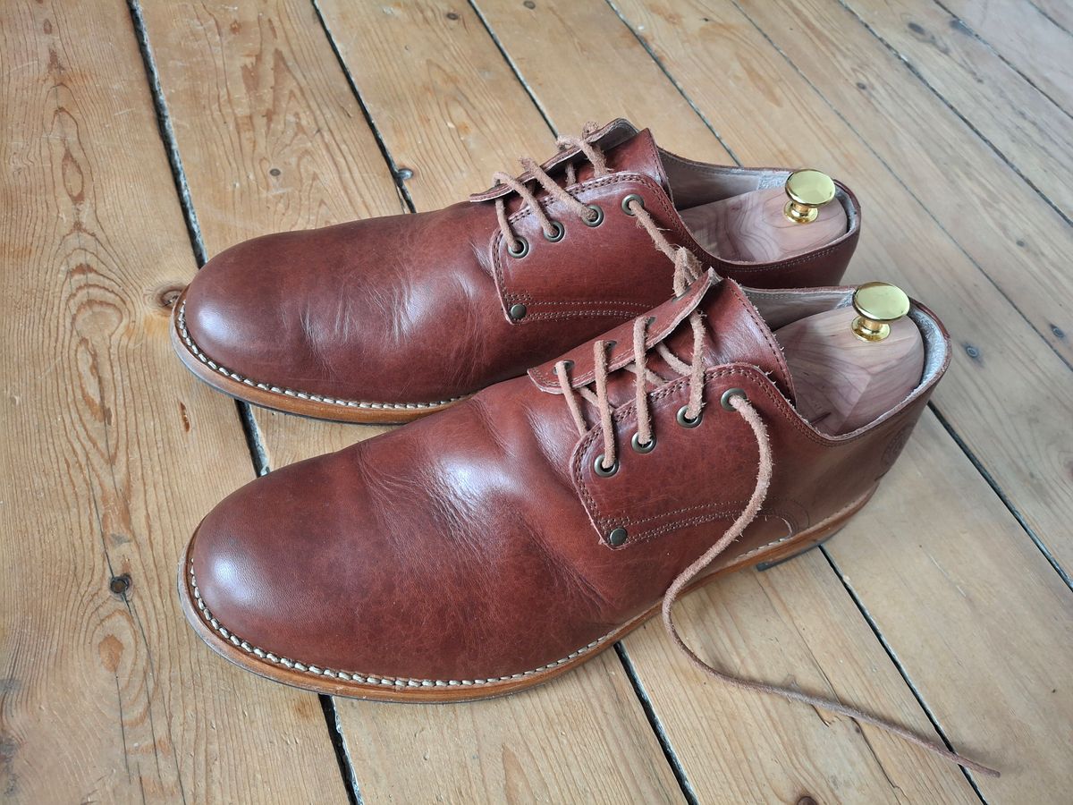 Photo by ShiningMyShoes on January 31, 2025 of the Green Boots - Earth Heritage London in Cognac Veg Tan.
