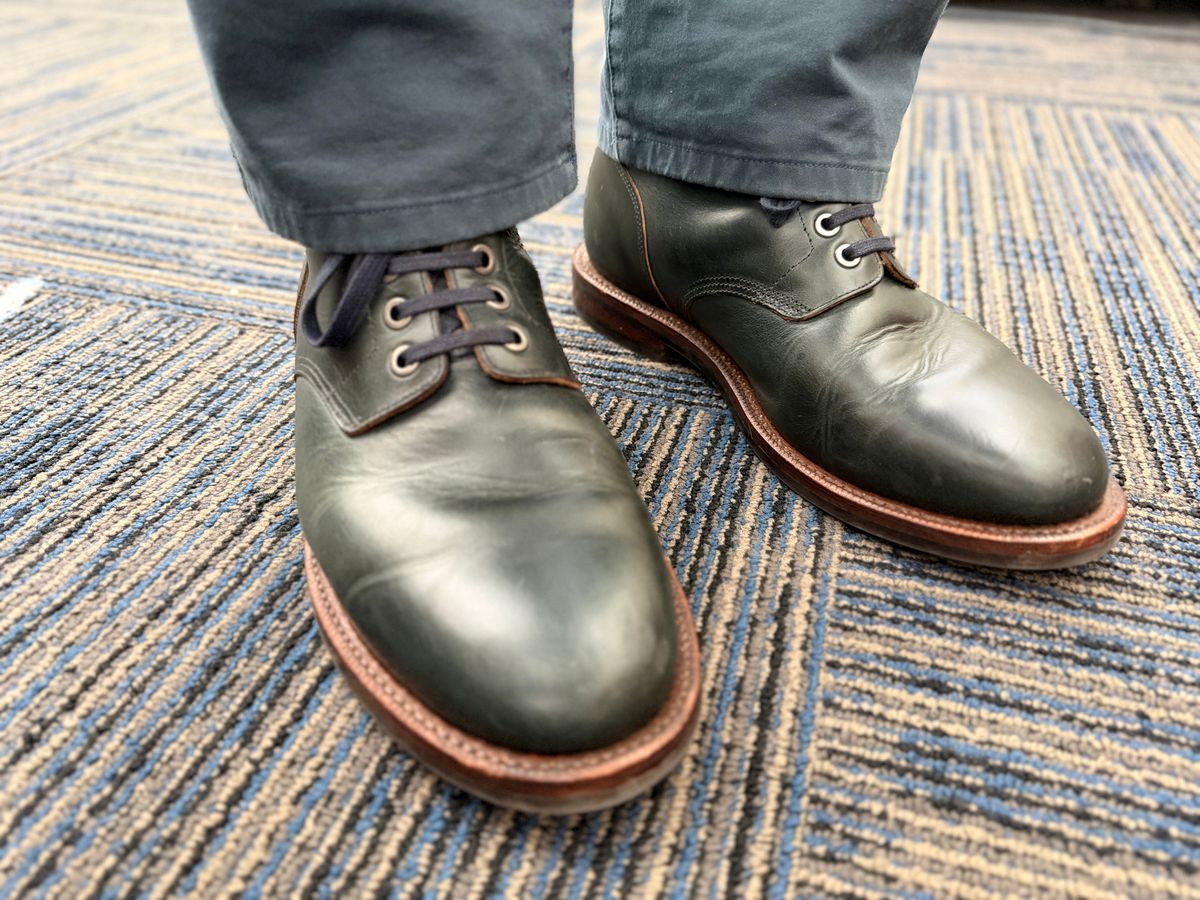 Photo by noneck on April 16, 2026 of the Grant Stone Diesel Boot in Horween Navy Chromexcel.