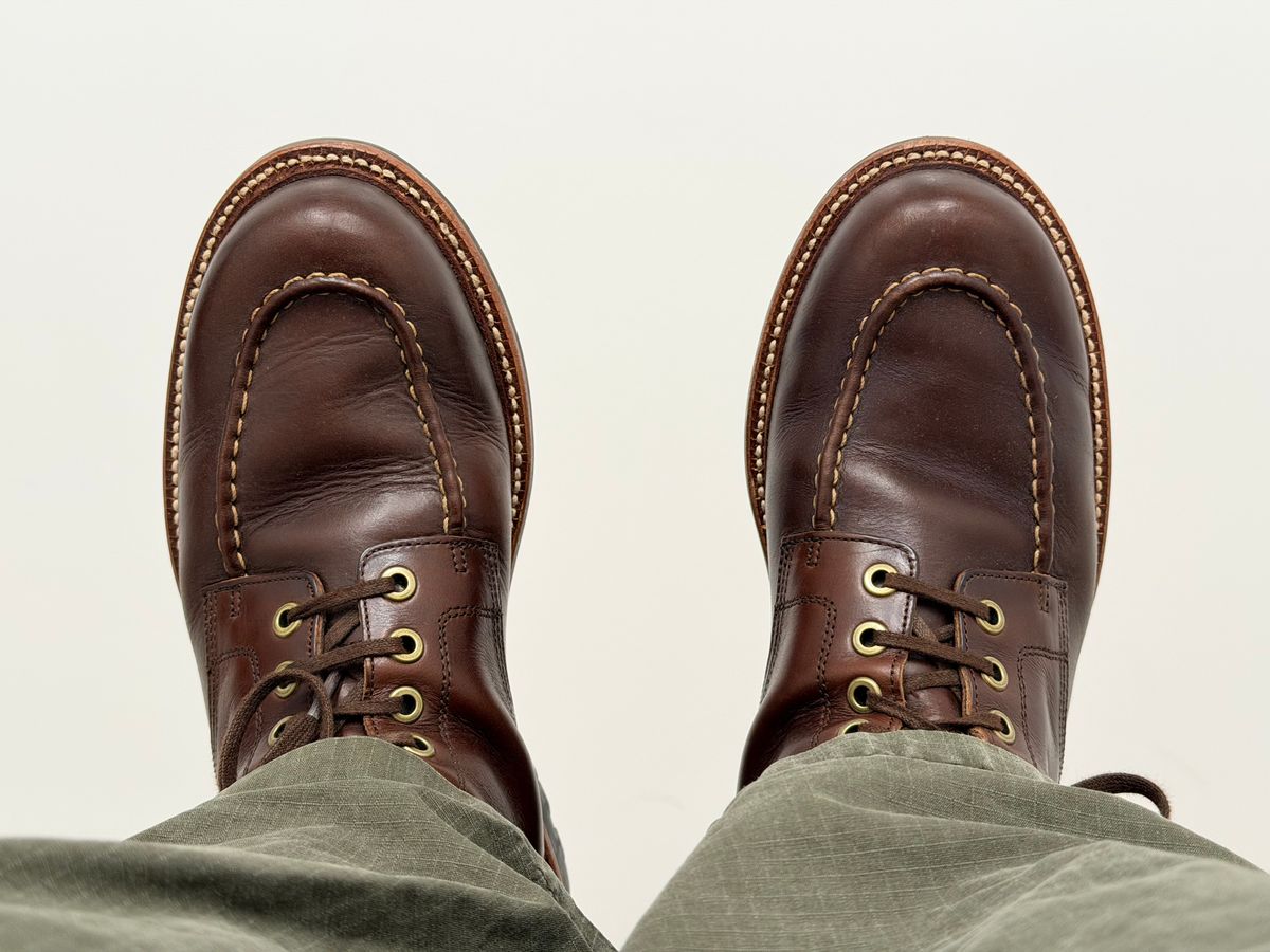 Photo by noneck on May 14, 2026 of the Grant Stone Brass Boot in Horween Crimson Chromexcel.