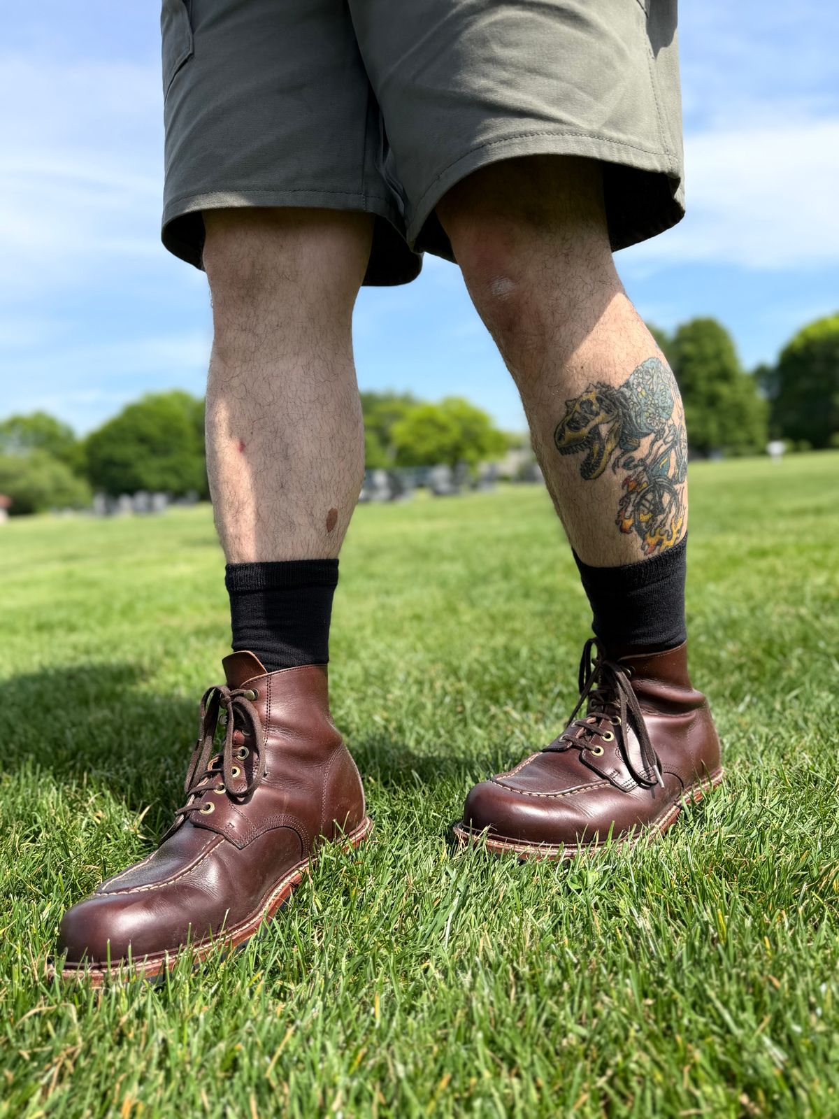 Photo by noneck on June 5, 2026 of the Grant Stone Brass Boot in Horween Crimson Chromexcel.