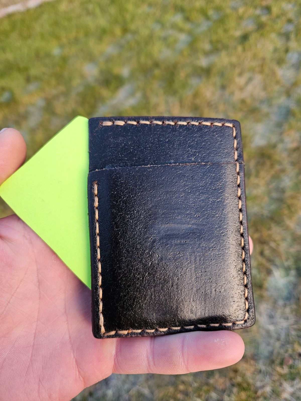 Photo by Theakkid on November 3, 2025 of the Pale's Custom Leatherworks Slim Wallet in Horween Brown Waxed Flesh.