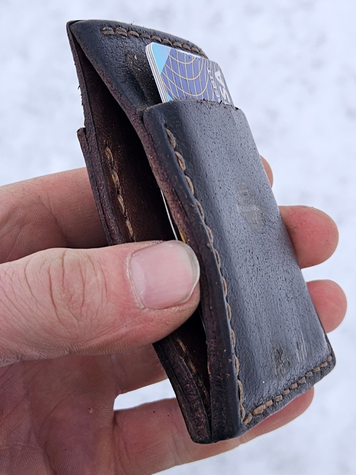 Photo by Theakkid on February 5, 2026 of the Pale's Custom Leatherworks Slim Wallet in Horween Brown Waxed Flesh.