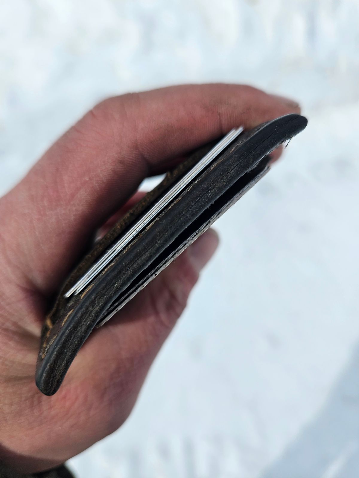 Photo by Theakkid on April 5, 2026 of the Pale's Custom Leatherworks Slim Wallet in Horween Brown Waxed Flesh.