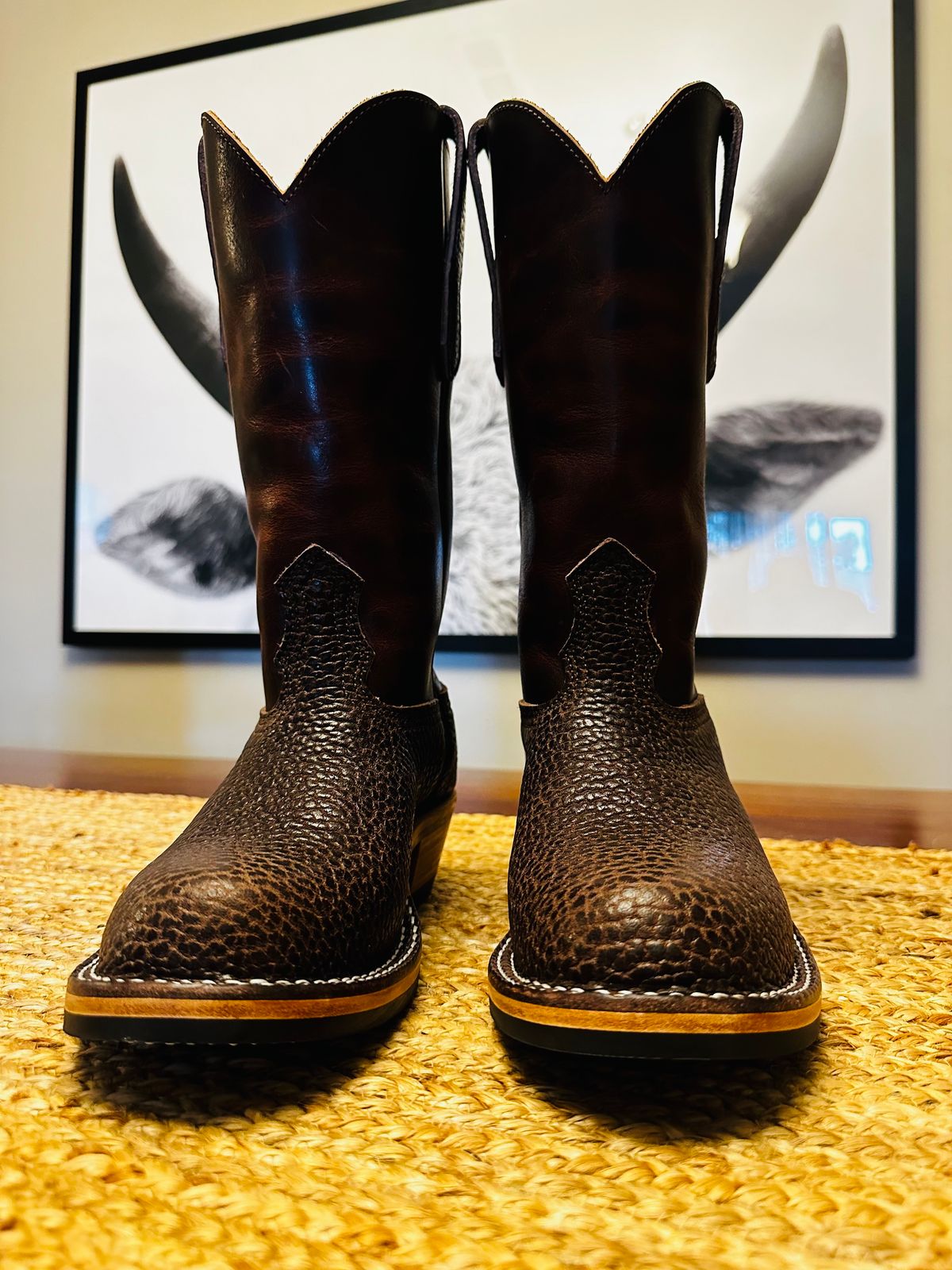 Photo by autorotate on February 5, 2025 of the Nick’s Handmade Boots Palouse in Walnut Shrunken Bullhide & Italian Brown Cypress.
