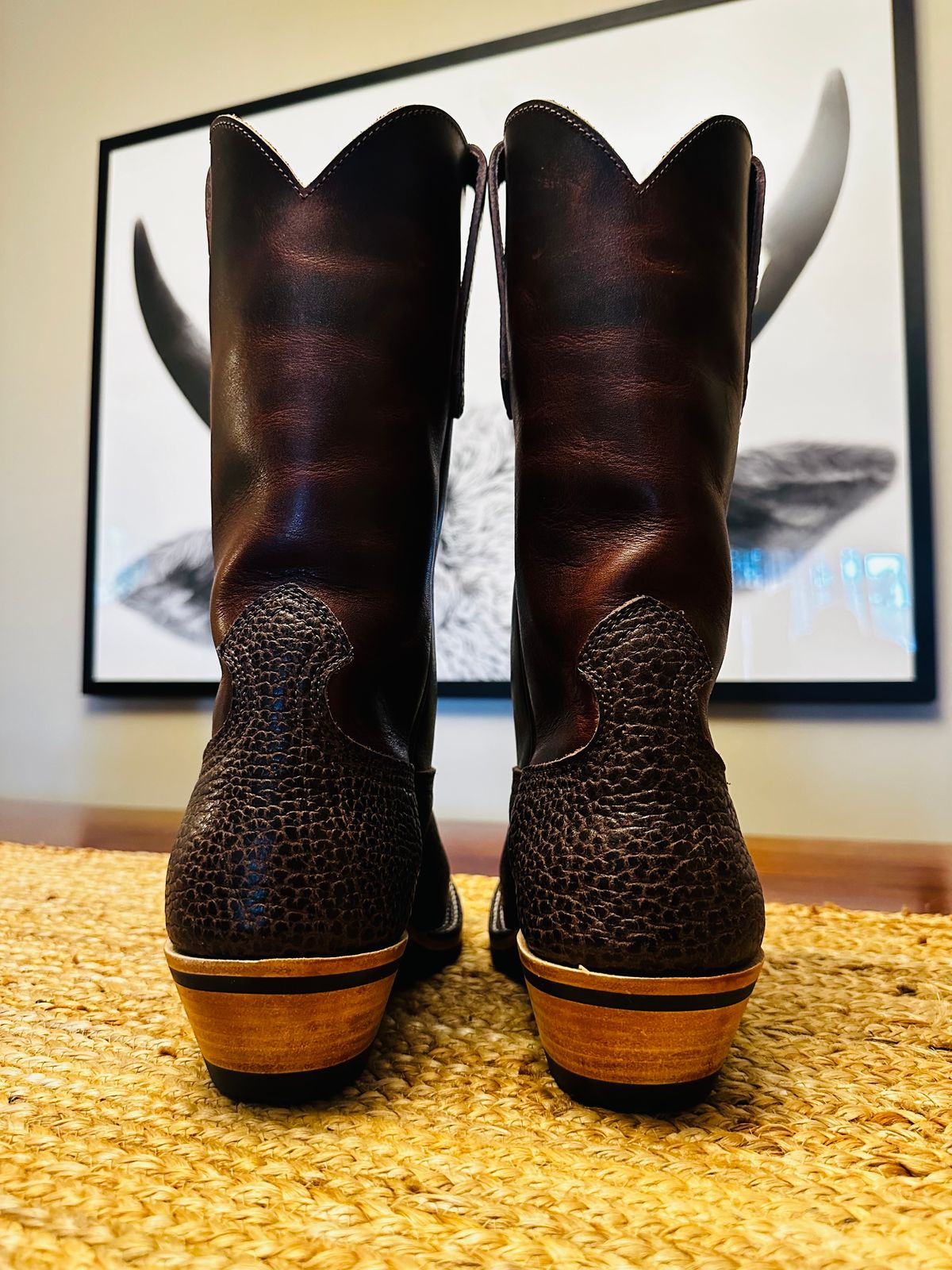 Photo by autorotate on February 5, 2025 of the Nick’s Handmade Boots Palouse in Walnut Shrunken Bullhide & Italian Brown Cypress.