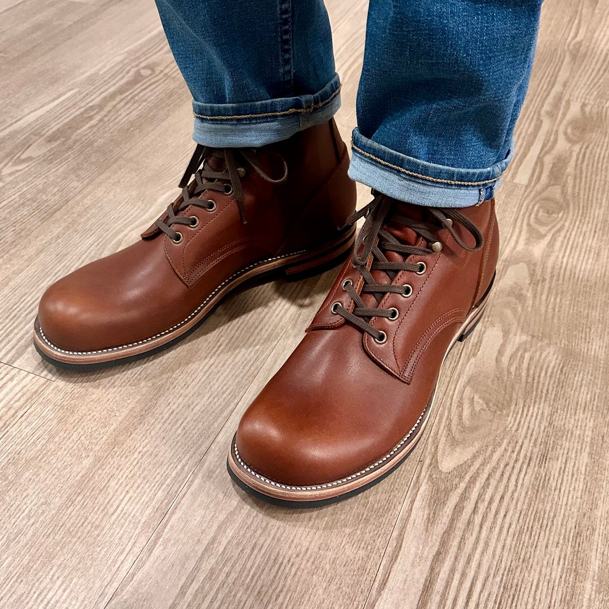 Photo by YouShoe on November 6, 2025 of the Luosjiet Logging Boots in Brown Full Grain Oiled Cowhide.