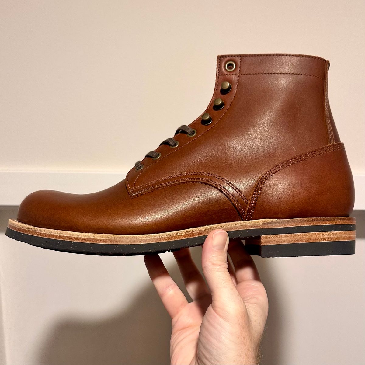Photo by YouShoe on November 7, 2025 of the Luosjiet Logging Boots in Brown Full Grain Oiled Cowhide.