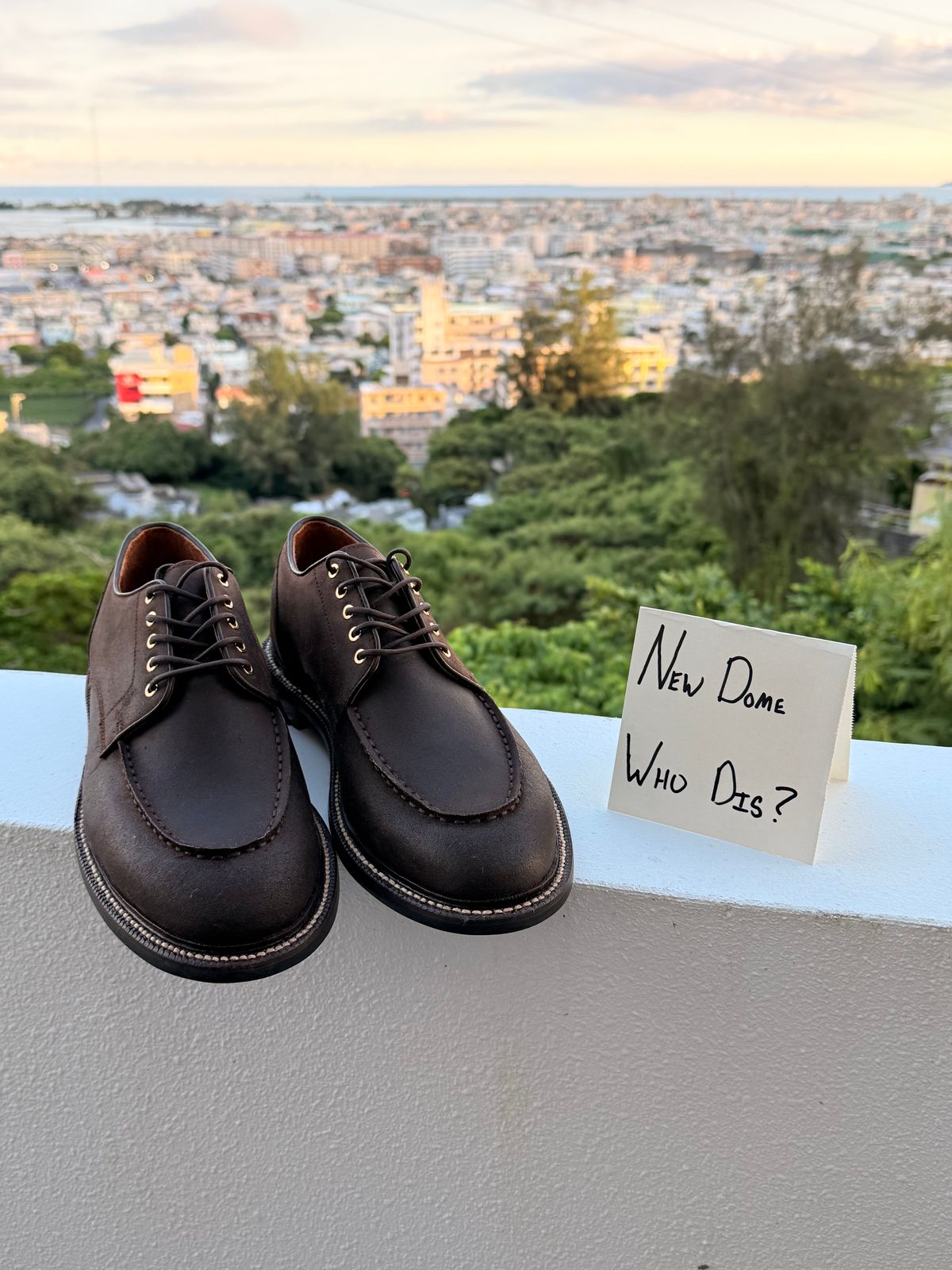 Photo by ShaneFades on October 4, 2025 of the Grant Stone Moc Toe Derby in C.F. Stead Tobacco Waxy Commander Suede.