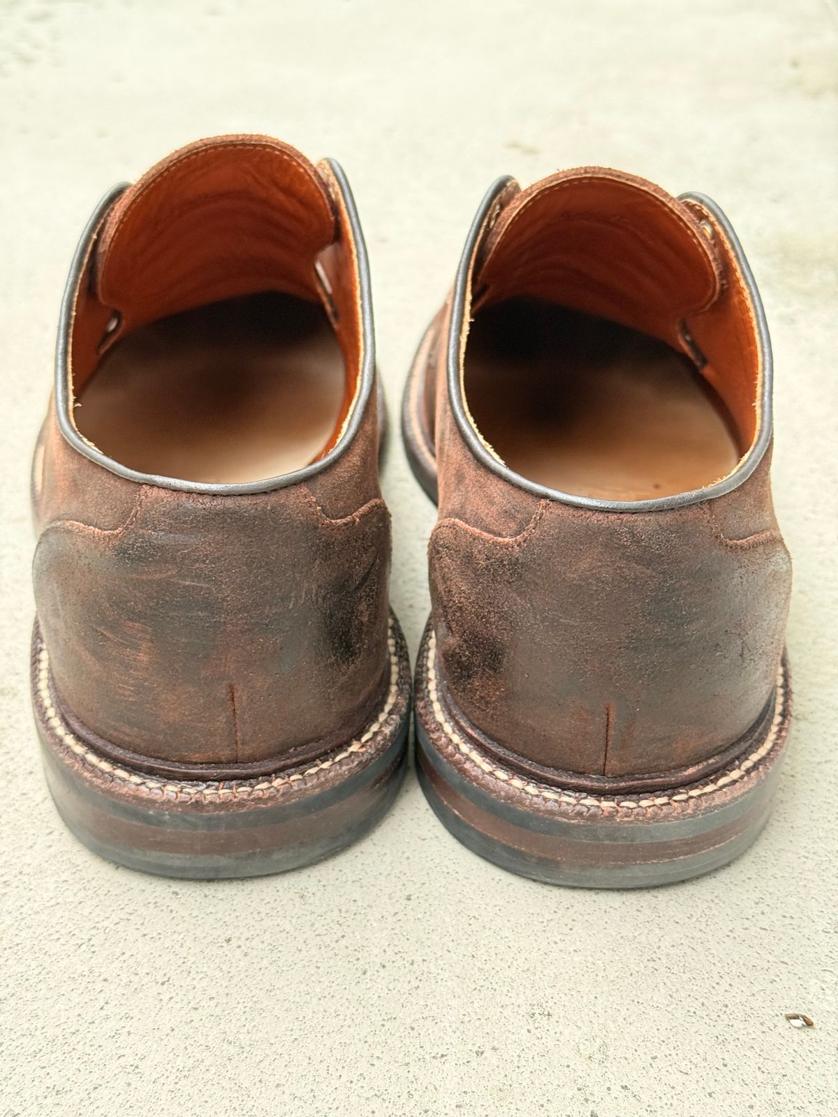 Photo by ShaneFades on November 5, 2025 of the Grant Stone Moc Toe Derby in C.F. Stead Tobacco Waxy Commander Suede.