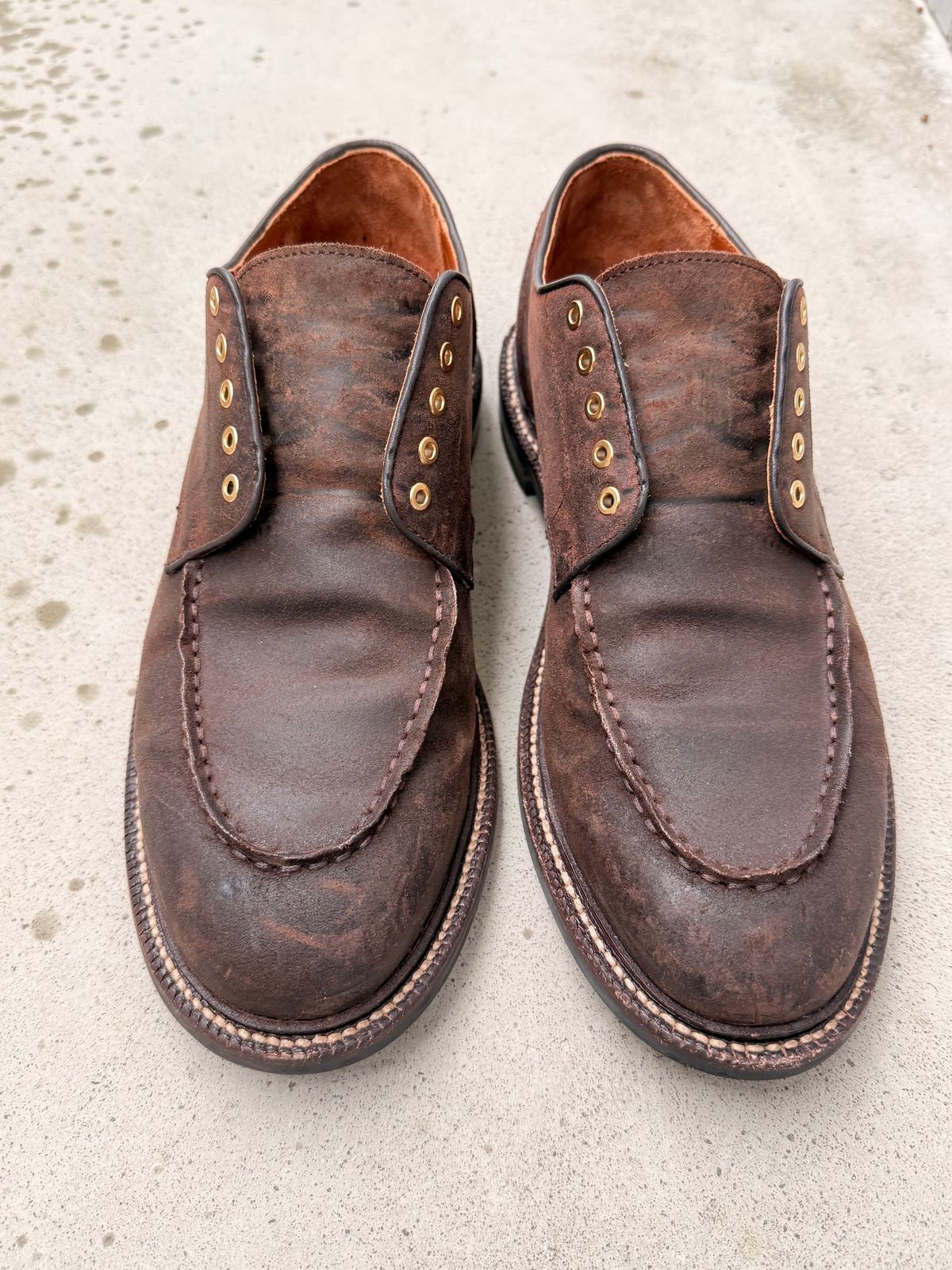 Photo by ShaneFades on November 5, 2025 of the Grant Stone Moc Toe Derby in C.F. Stead Tobacco Waxy Commander Suede.