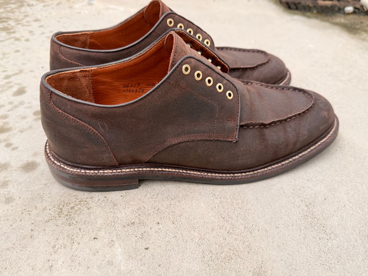 Photo by ShaneFades on November 5, 2025 of the Grant Stone Moc Toe Derby in C.F. Stead Tobacco Waxy Commander Suede.
