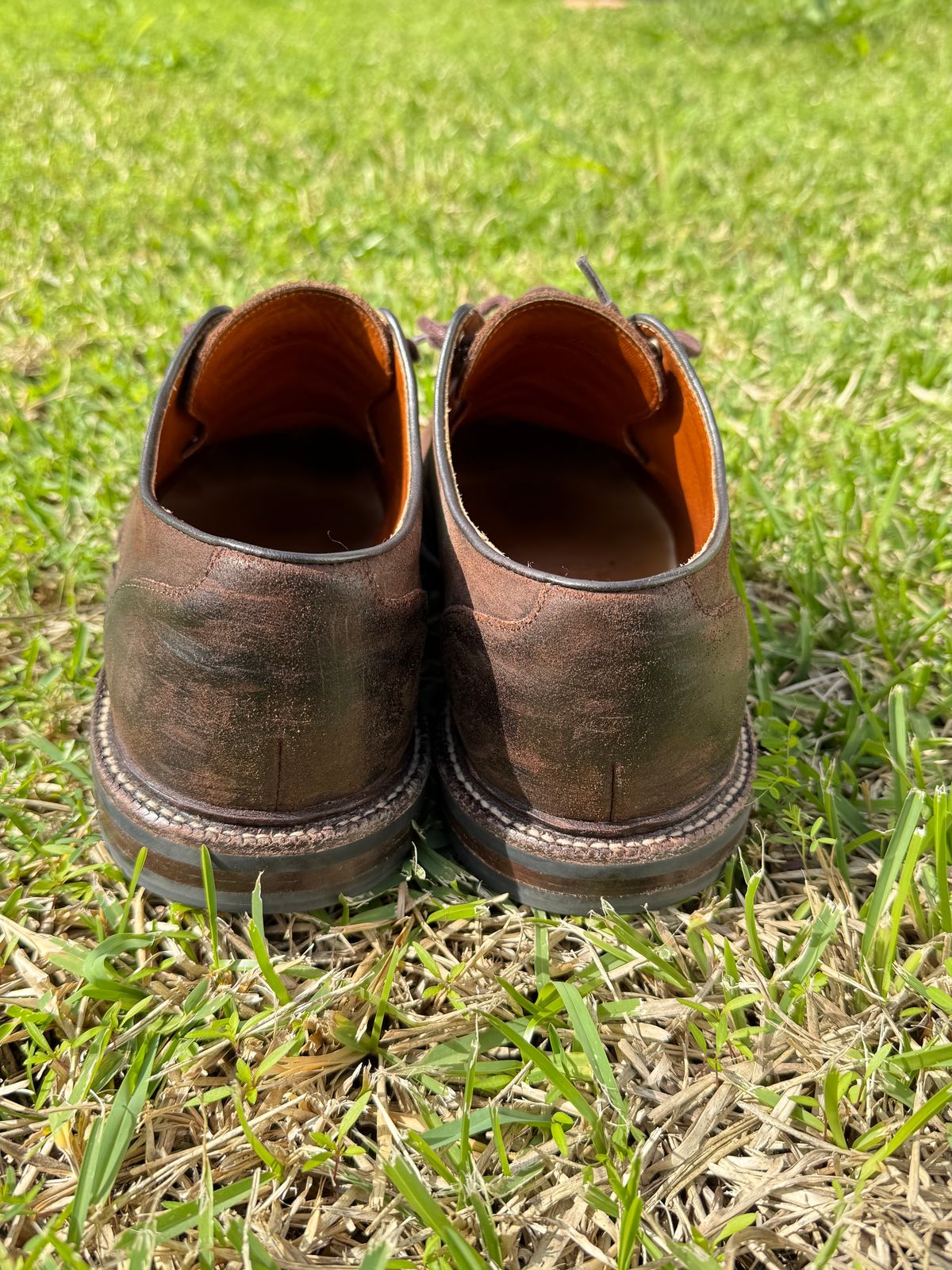 Photo by ShaneFades on January 6, 2026 of the Grant Stone Moc Toe Derby in C.F. Stead Tobacco Waxy Commander Suede.