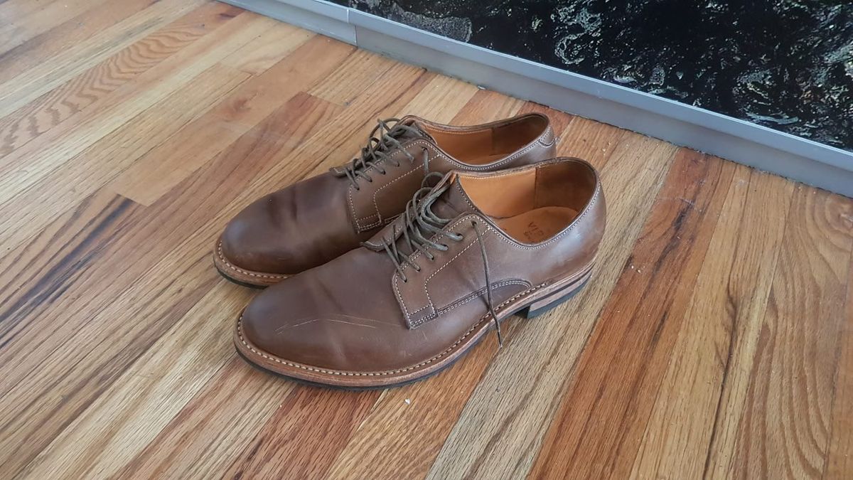Photo by tumi on August 22, 2018 of the Viberg Derby Shoe in Guidi Color C Calf.