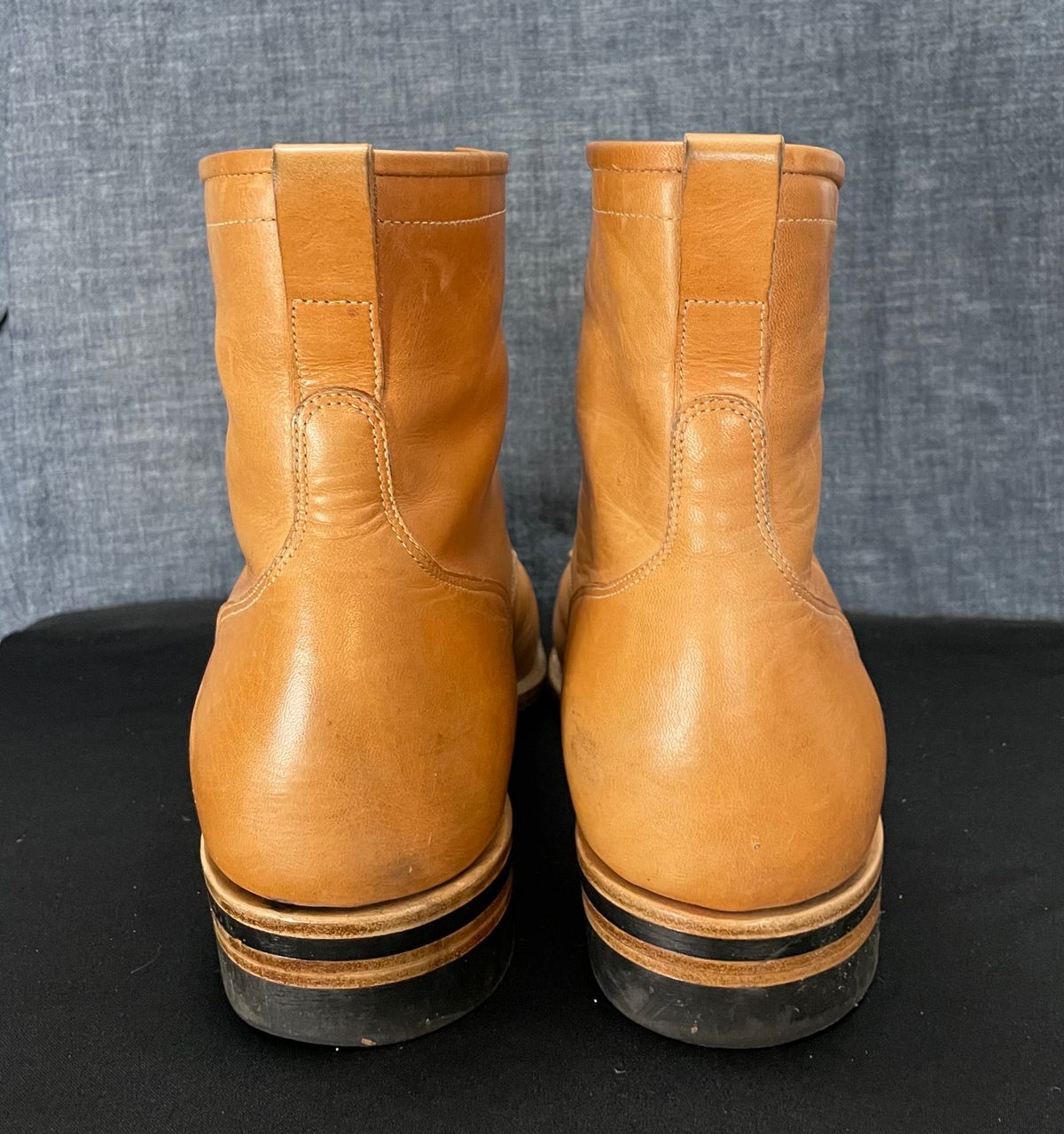 Photo by MMcC on November 6, 2024 of the Skuce Shoes 8" Derby Boot MTO in Horween Natural Dublin.