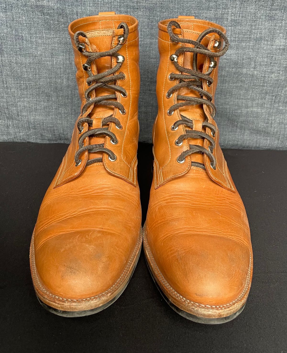 Photo by MMcC on December 5, 2024 of the Skuce Shoes 8" Derby Boot MTO in Horween Natural Dublin.