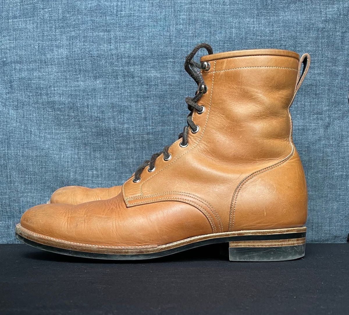 Photo by MMcC on December 5, 2024 of the Skuce Shoes 8" Derby Boot MTO in Horween Natural Dublin.