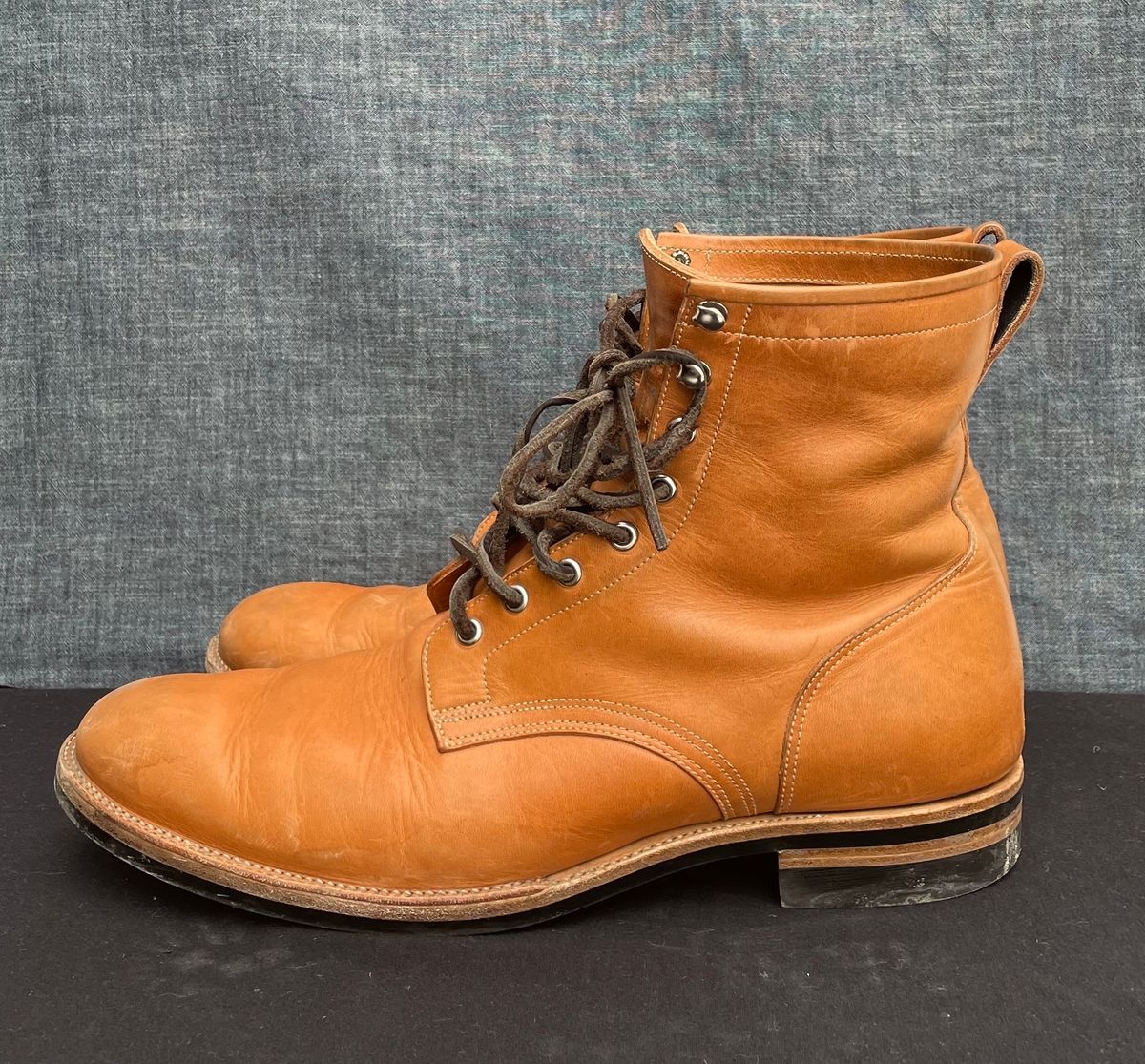 Photo by MMcC on March 5, 2025 of the Skuce Shoes 8" Derby Boot MTO in Horween Natural Dublin.