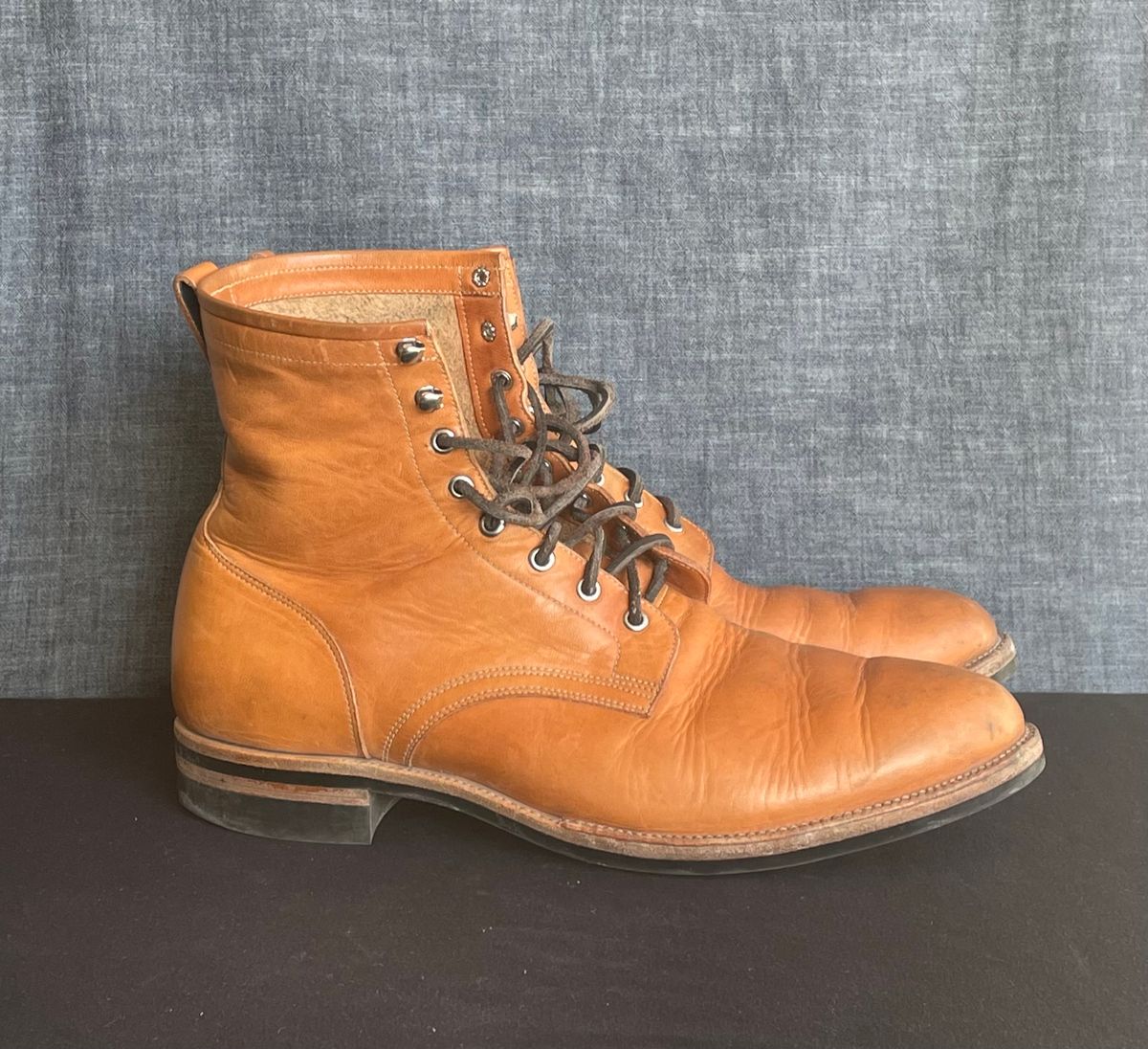 Photo by MMcC on April 4, 2025 of the Skuce Shoes 8" Derby Boot MTO in Horween Natural Dublin.