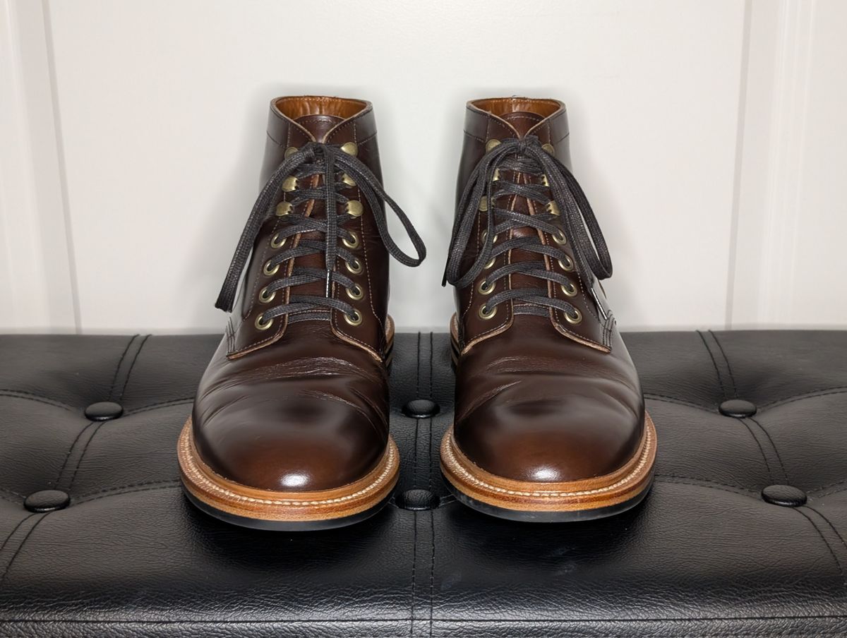 Photo by wistless on November 3, 2024 of the Grant Stone Diesel Boot in Horween Crimson Chromexcel.