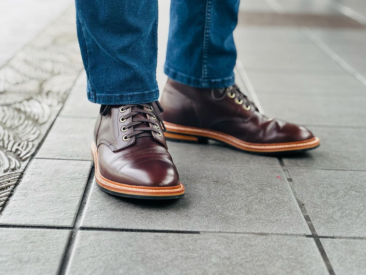Photo by wistless on December 6, 2024 of the Grant Stone Diesel Boot in Horween Crimson Chromexcel.