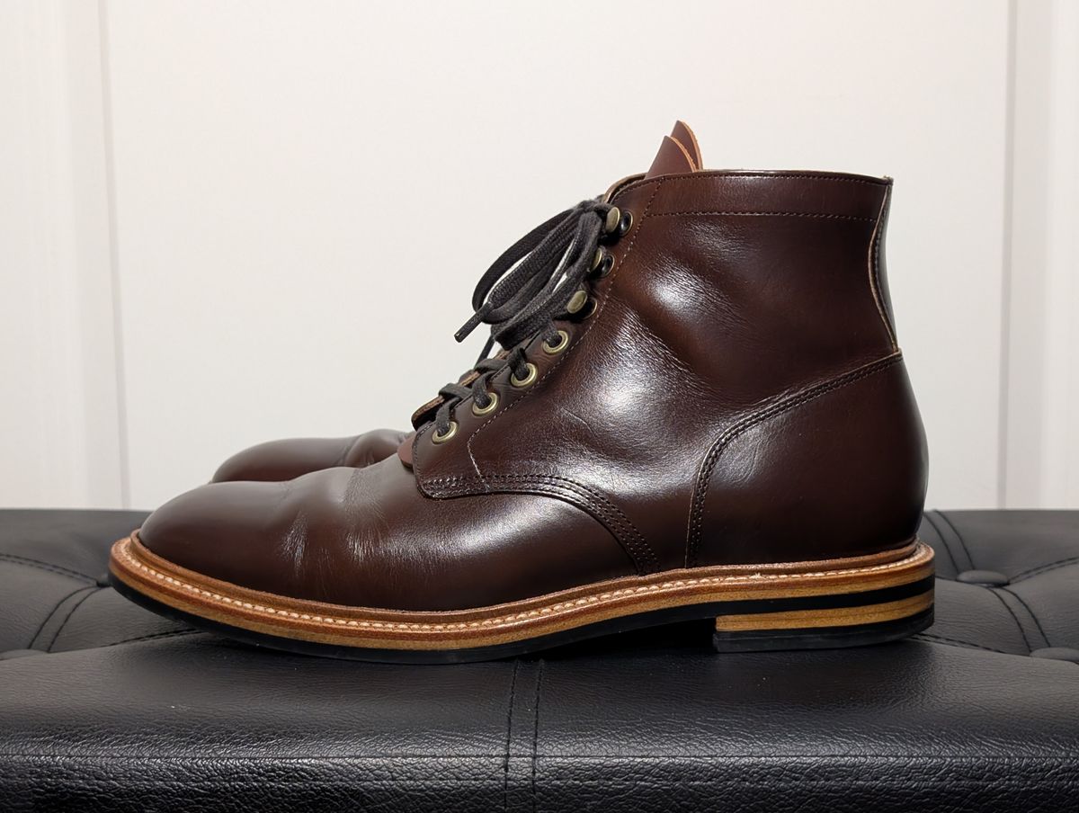 Photo by wistless on January 1, 2025 of the Grant Stone Diesel Boot in Horween Crimson Chromexcel.