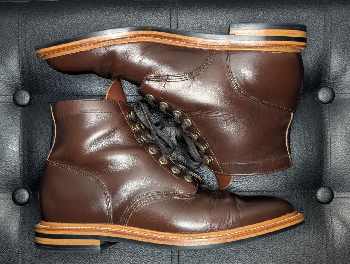 Photo by wistless on February 1, 2025 of the Grant Stone Diesel Boot in Horween Crimson Chromexcel.