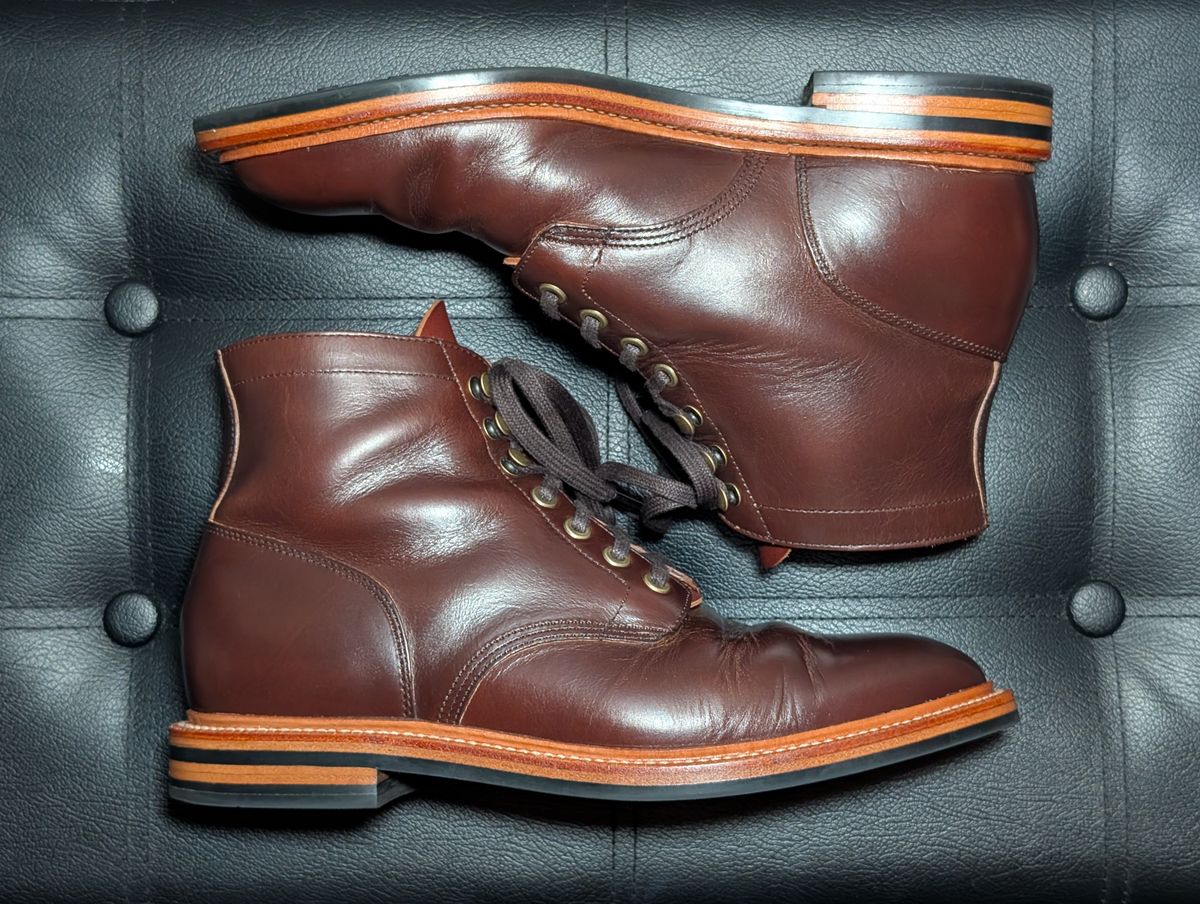 Photo by wistless on March 2, 2025 of the Grant Stone Diesel Boot in Horween Crimson Chromexcel.