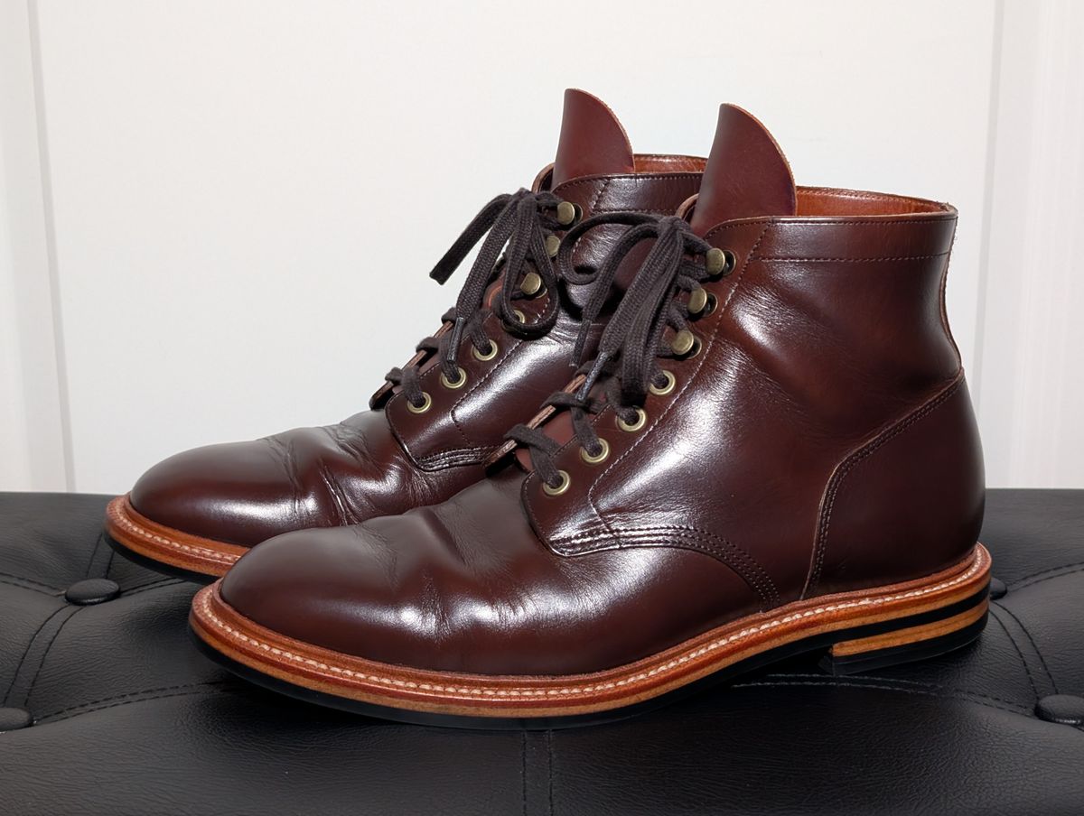 Photo by wistless on April 3, 2025 of the Grant Stone Diesel Boot in Horween Crimson Chromexcel.