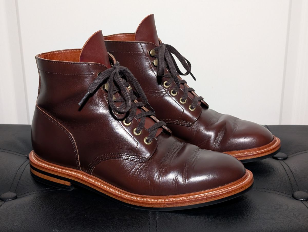 Photo by wistless on April 3, 2025 of the Grant Stone Diesel Boot in Horween Crimson Chromexcel.