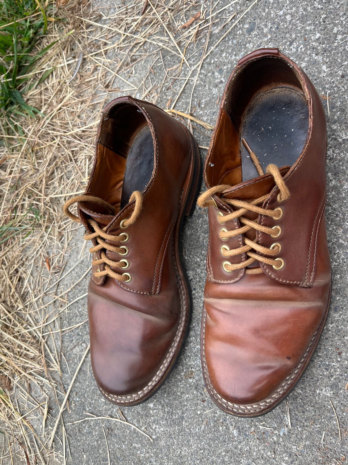 Photo by loralrose on August 11, 2024 of the Truman Derby in Horween Unglazed Natural Shell Cordovan.