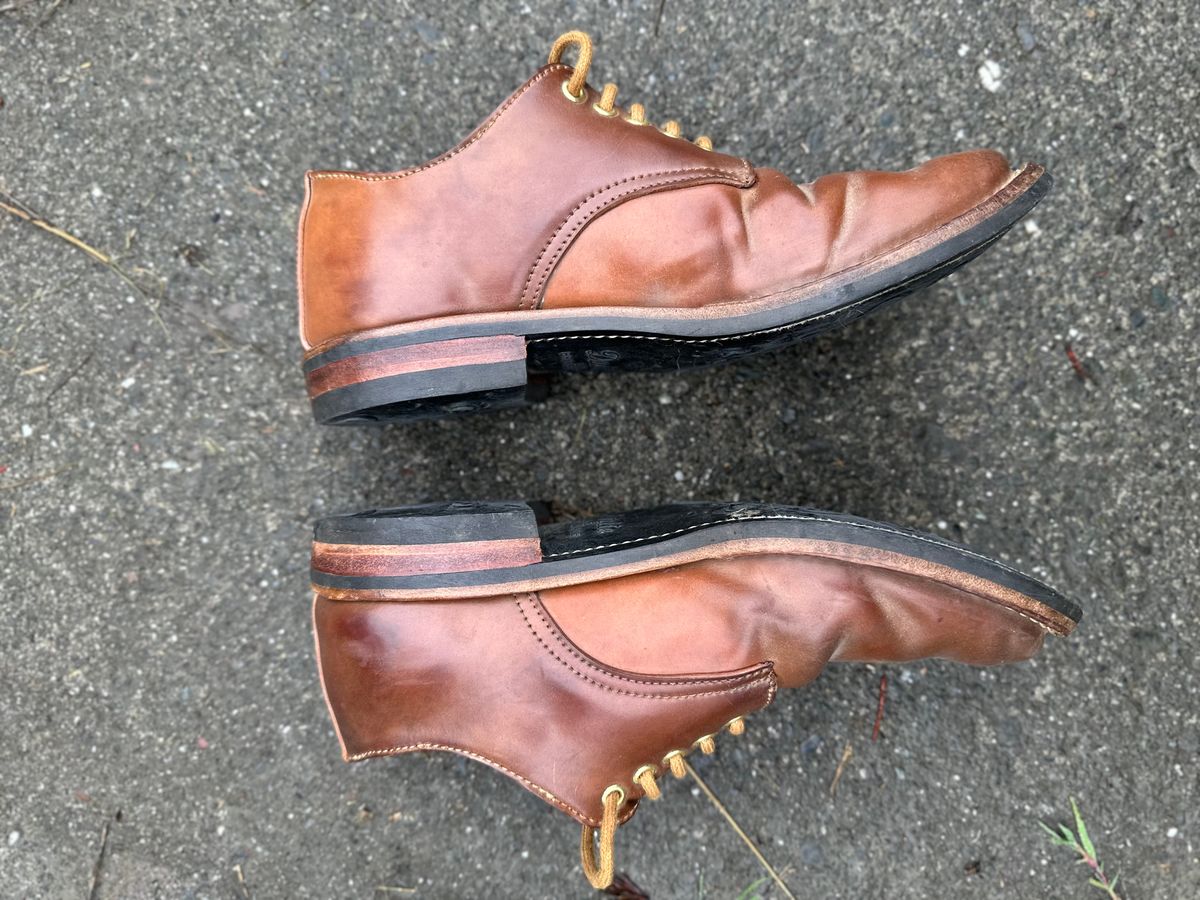 Photo by loralrose on October 9, 2024 of the Truman Derby in Horween Unglazed Natural Shell Cordovan.