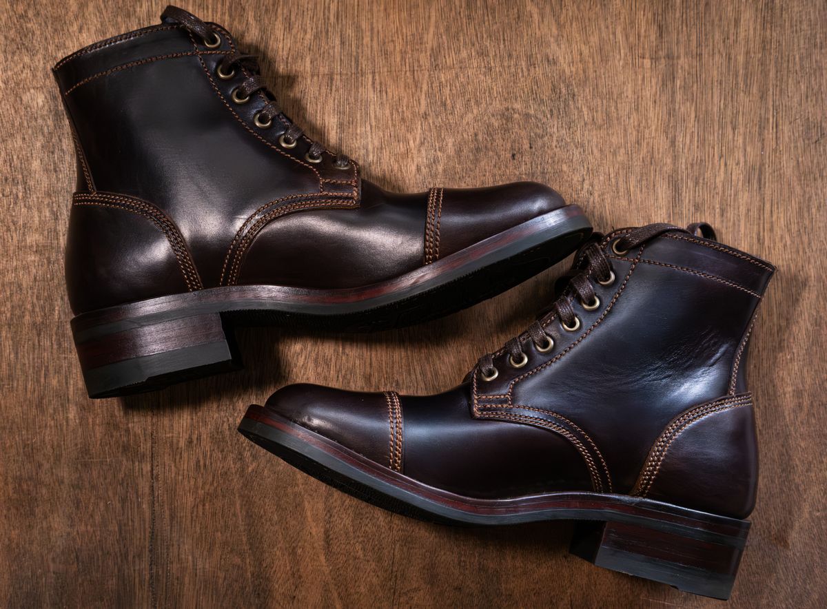 Photo by Boot.Stomp on March 20, 2026 of the Willie's Handmade Boots Cap Toe Service Boot in Maryam Olive Horserump Overdyed Dark Brown.