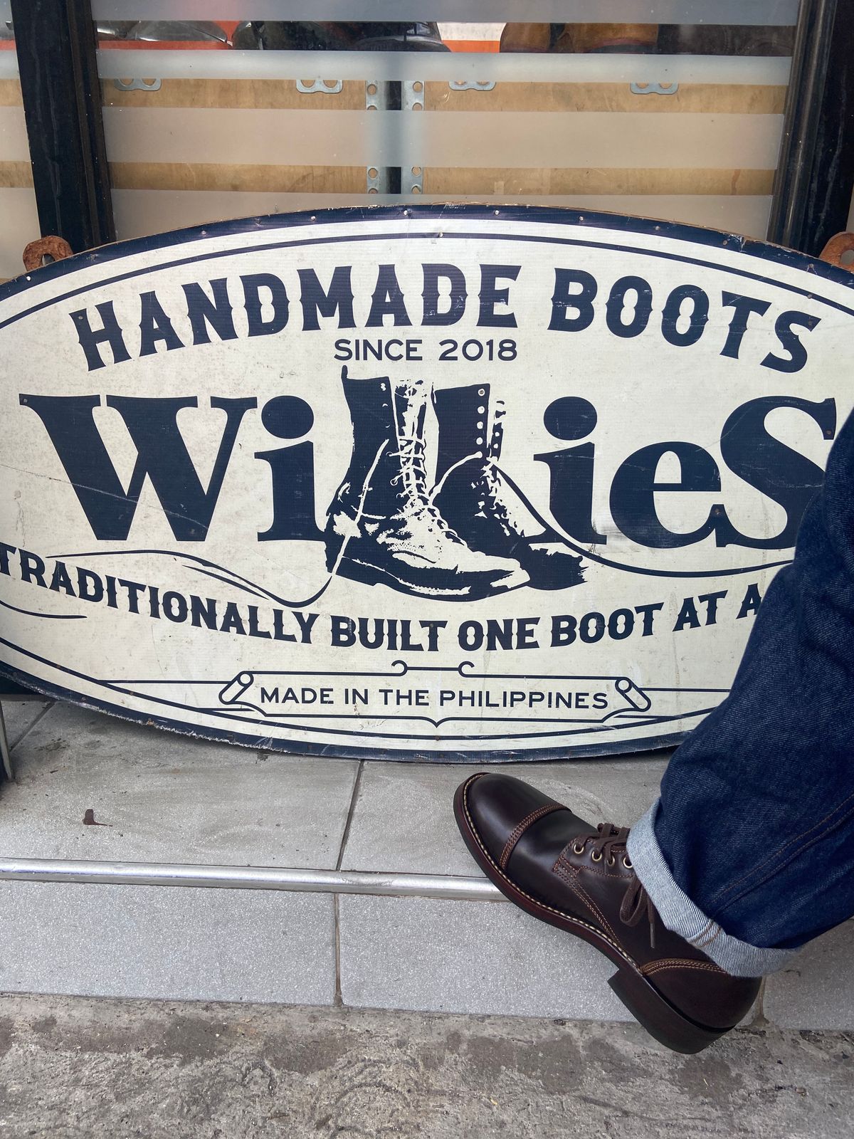 Photo by Boot.Stomp on March 21, 2026 of the Willie's Handmade Boots Cap Toe Service Boot in Maryam Olive Horserump Overdyed Dark Brown.