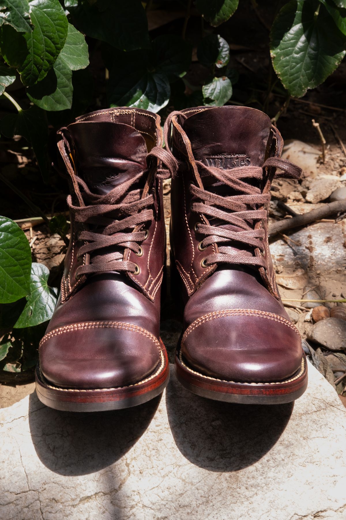Photo by Boot.Stomp on March 28, 2026 of the Willie's Handmade Boots Cap Toe Service Boot in Maryam Olive Horserump Overdyed Dark Brown.