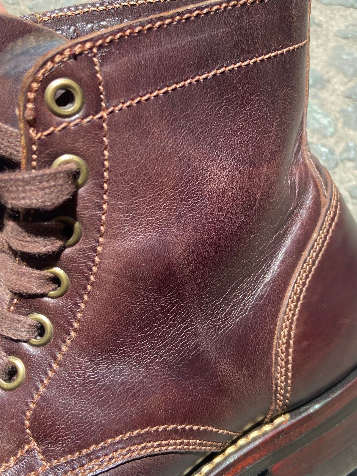 Photo by Boot.Stomp on May 6, 2026 of the Willie's Handmade Boots Cap Toe Service Boot in Maryam Olive Horserump Overdyed Dark Brown.