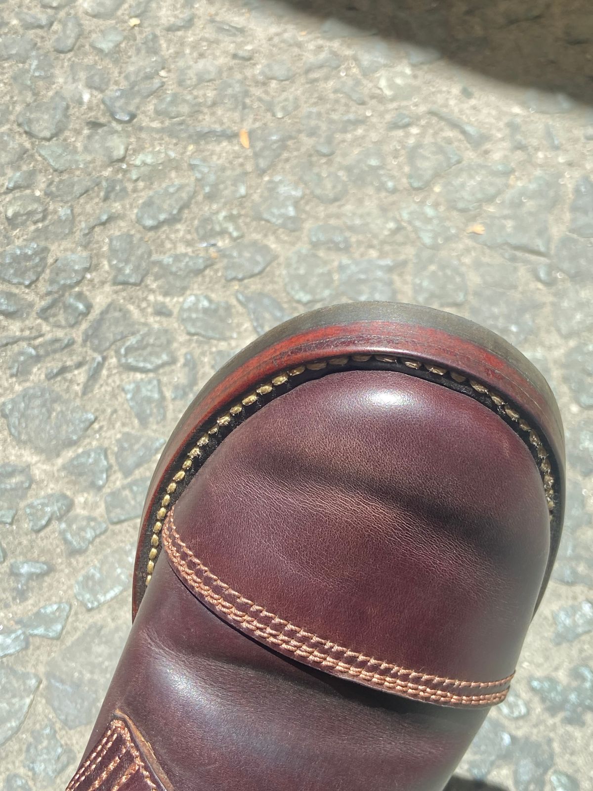 Photo by Boot.Stomp on May 6, 2026 of the Willie's Handmade Boots Cap Toe Service Boot in Maryam Olive Horserump Overdyed Dark Brown.