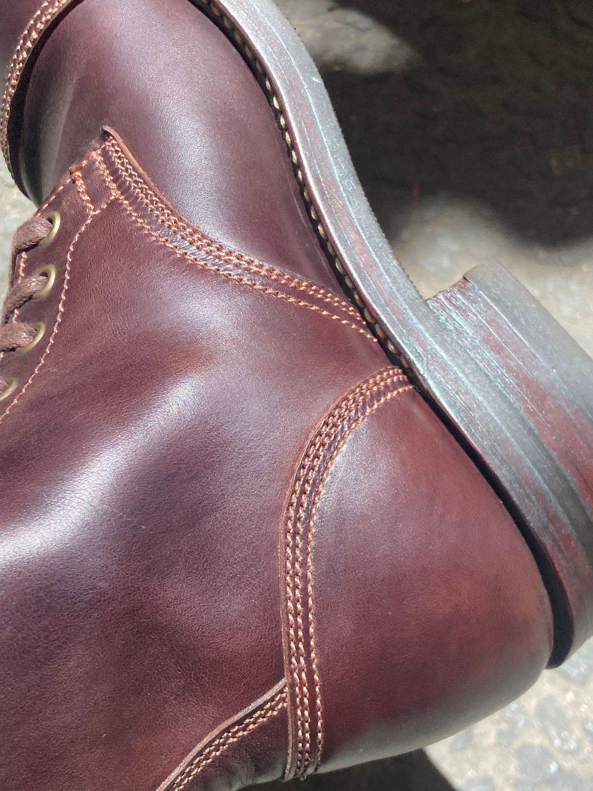 Photo by Boot.Stomp on May 6, 2026 of the Willie's Handmade Boots Cap Toe Service Boot in Maryam Olive Horserump Overdyed Dark Brown.