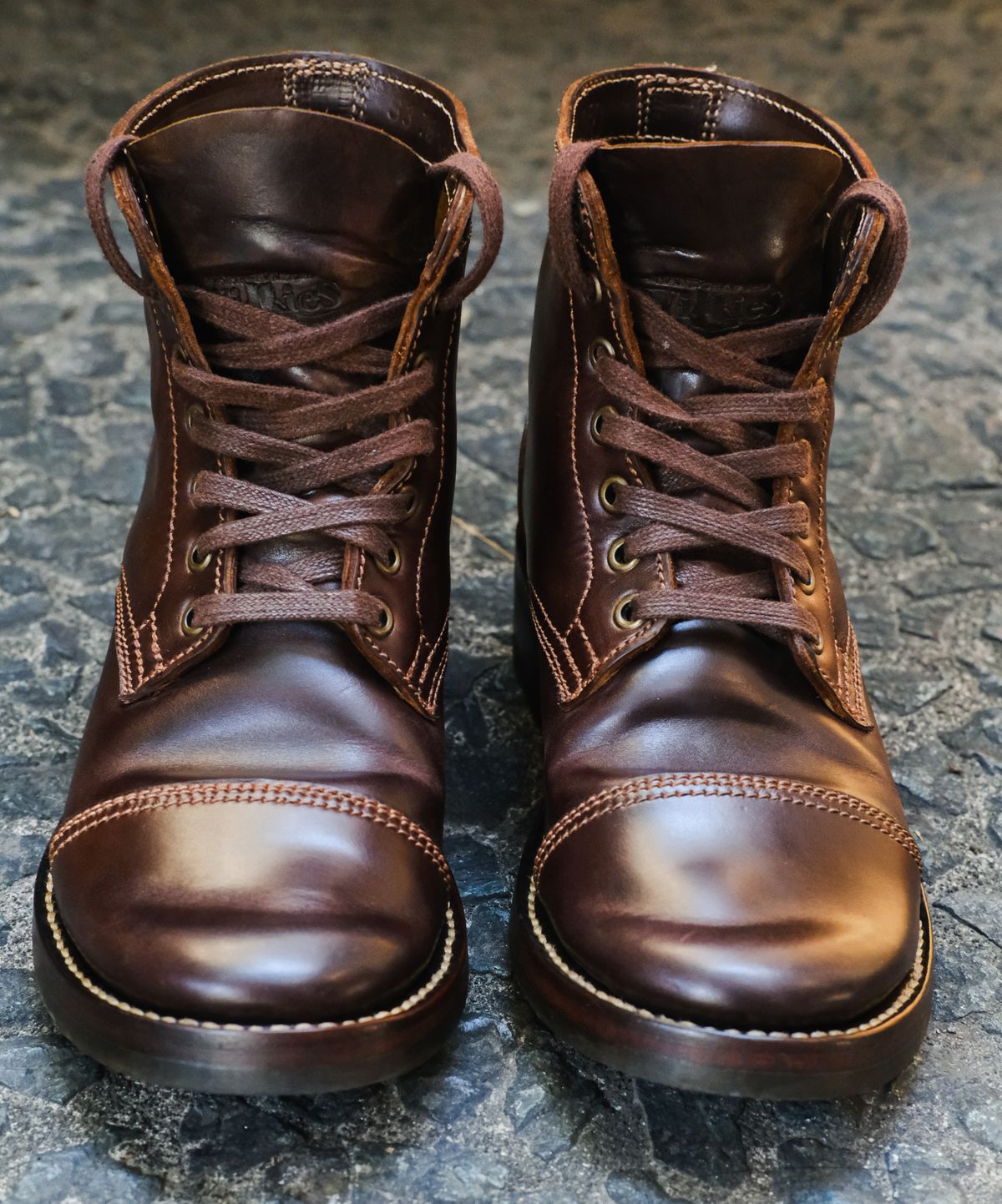 Photo by Boot.Stomp on June 20, 2026 of the Willie's Handmade Boots Cap Toe Service Boot in Maryam Olive Horserump Overdyed Dark Brown.