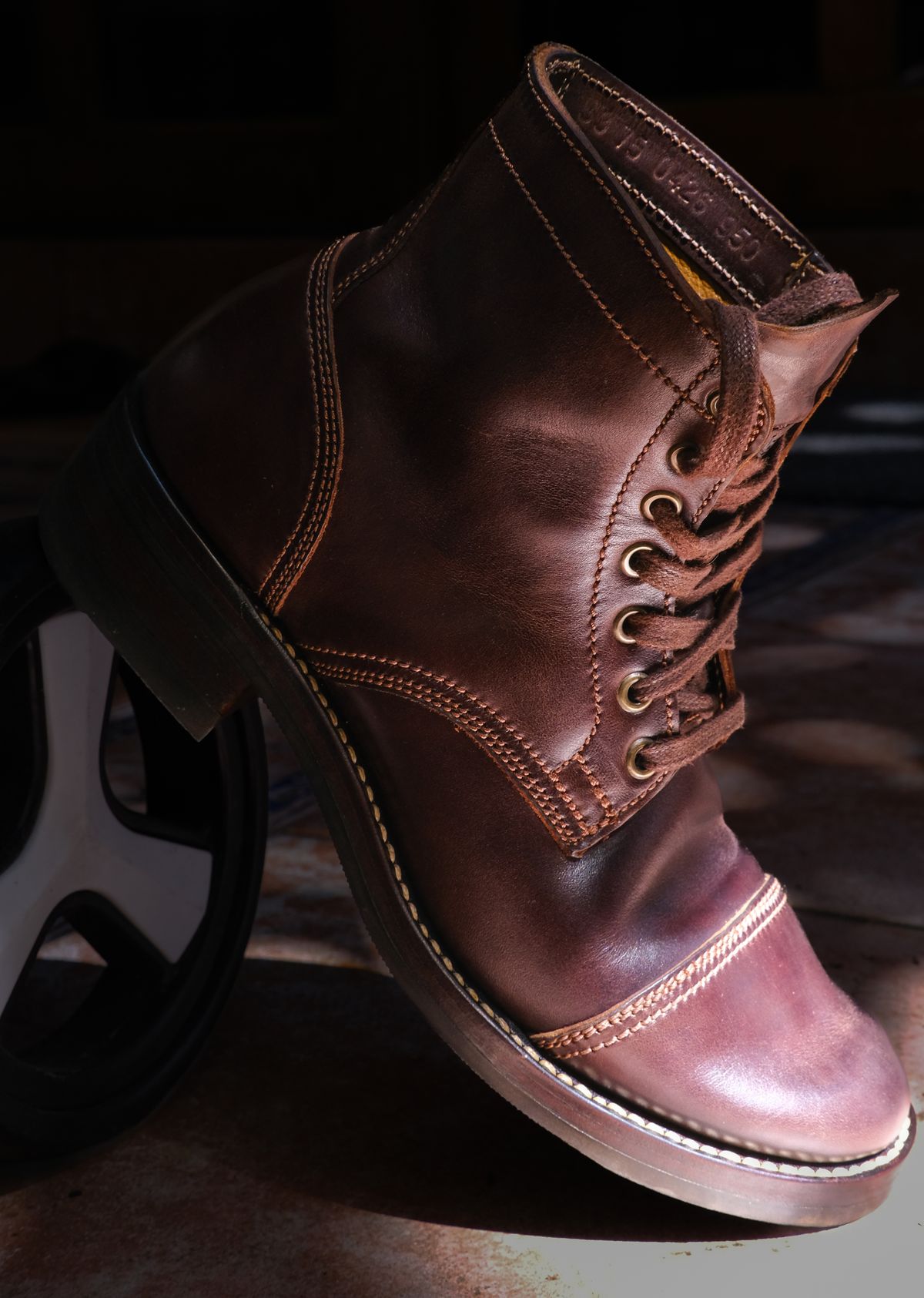 Photo by Boot.Stomp on June 20, 2026 of the Willie's Handmade Boots Cap Toe Service Boot in Maryam Olive Horserump Overdyed Dark Brown.