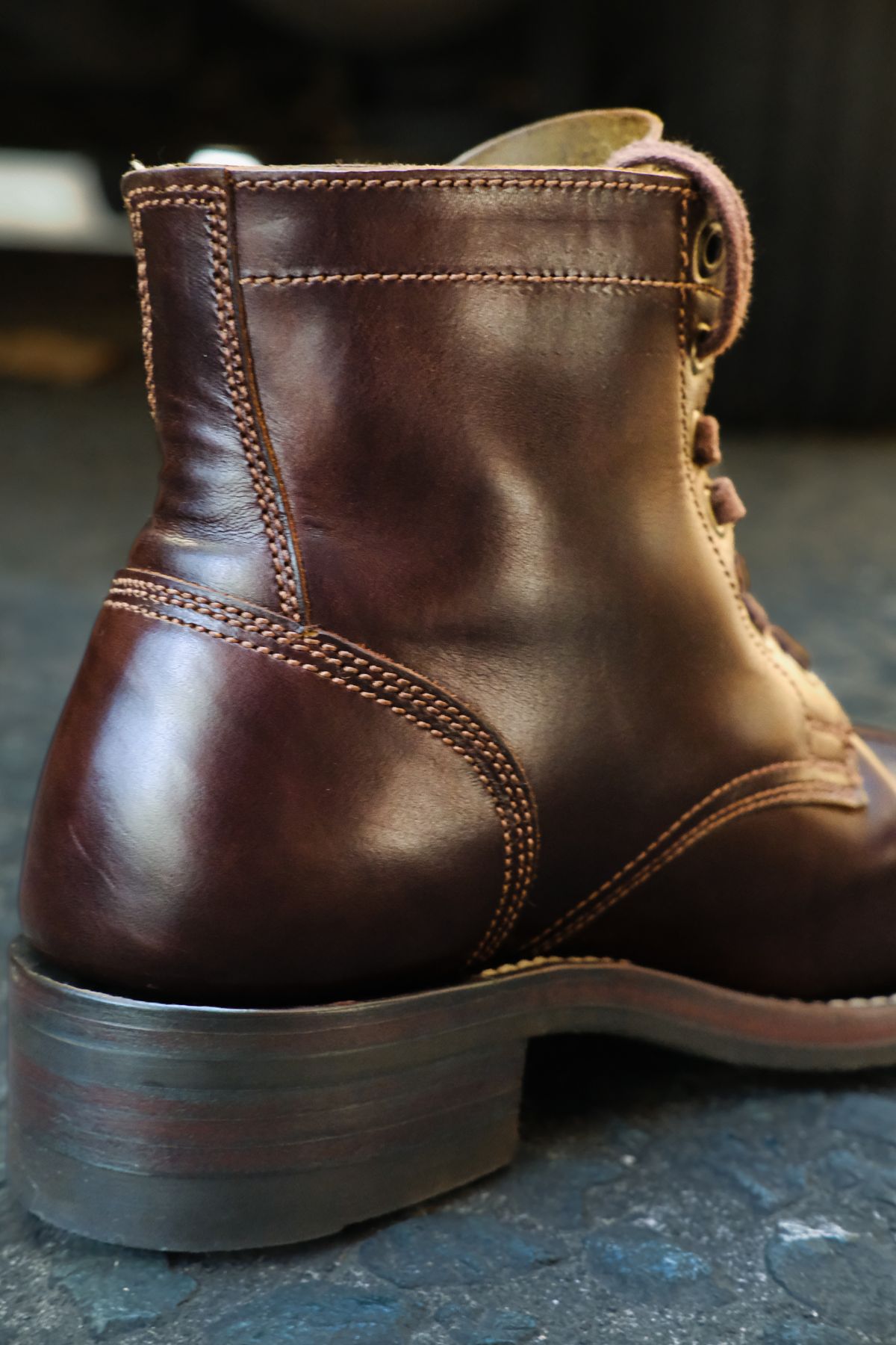 Photo by Boot.Stomp on June 20, 2026 of the Willie's Handmade Boots Cap Toe Service Boot in Maryam Olive Horserump Overdyed Dark Brown.