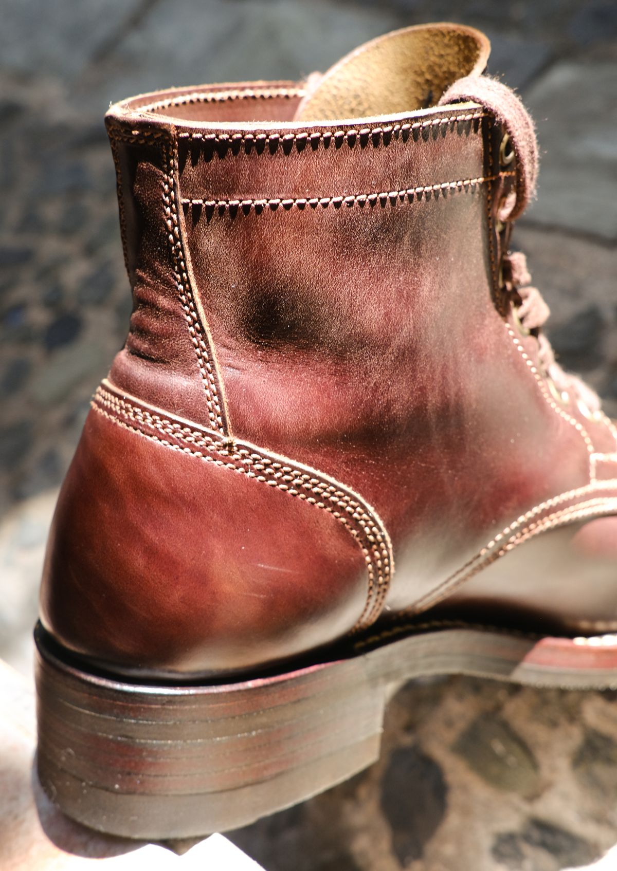 Photo by Boot.Stomp on June 20, 2026 of the Willie's Handmade Boots Cap Toe Service Boot in Maryam Olive Horserump Overdyed Dark Brown.