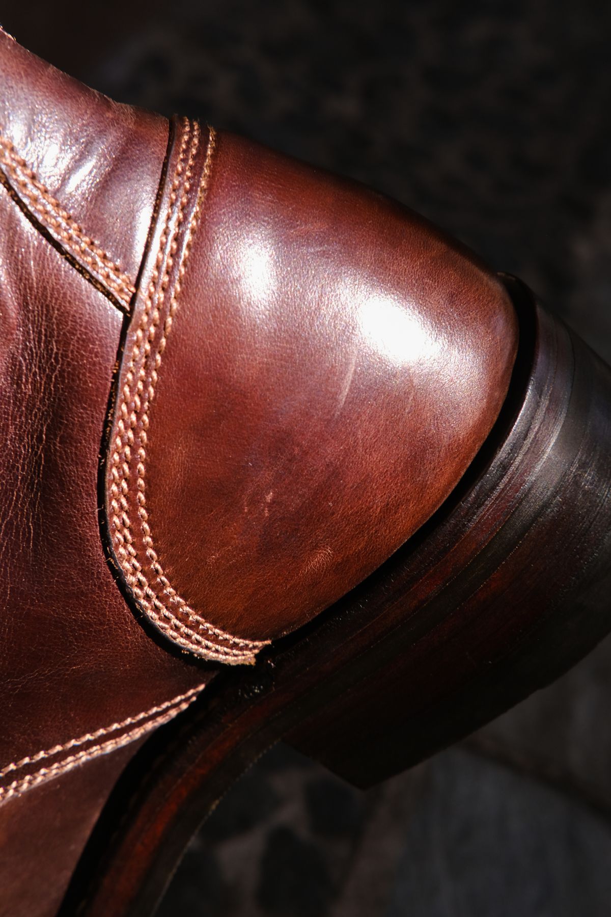 Photo by Boot.Stomp on June 20, 2026 of the Willie's Handmade Boots Cap Toe Service Boot in Maryam Olive Horserump Overdyed Dark Brown.