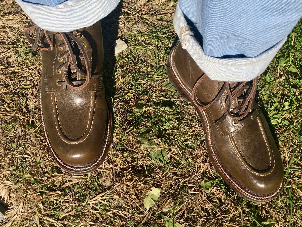 Photo by Bossa on October 12, 2024 of the Grant Stone Brass Boot in Incas Jungle Kangaroo.