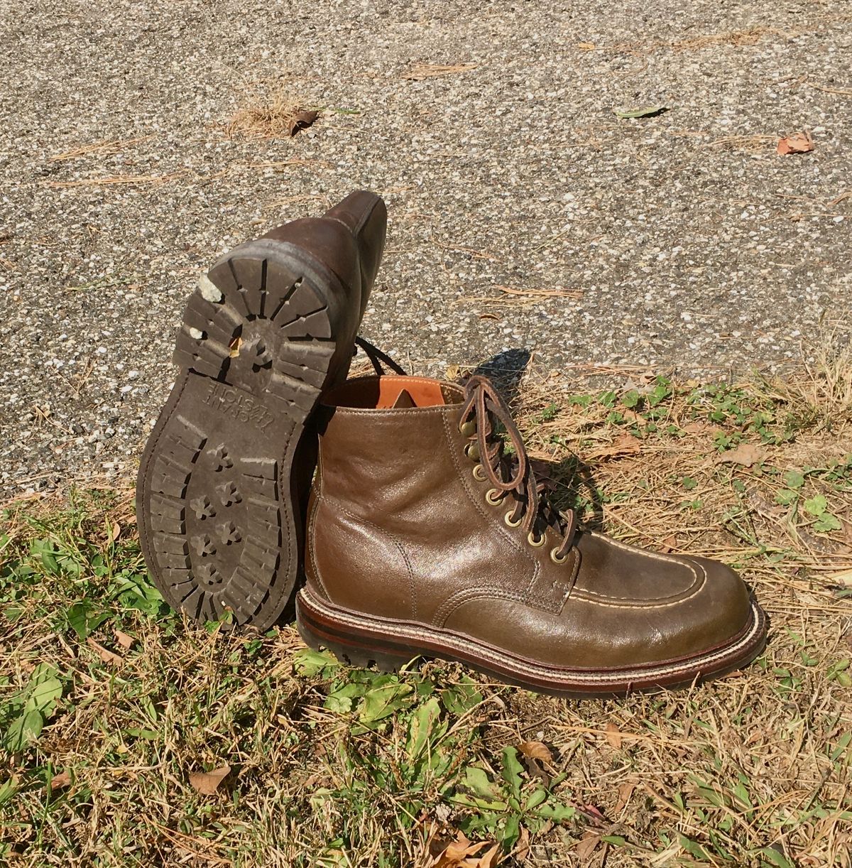 Photo by Bossa on October 13, 2024 of the Grant Stone Brass Boot in Incas Jungle Kangaroo.
